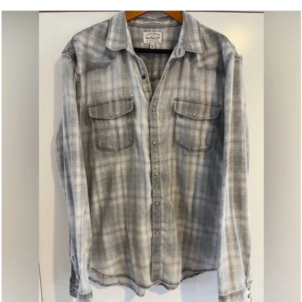 Lucky Brand - Men's Sugar Wash Plaid Western Long Sleeve Shirt - XL - Picture 3 of 6